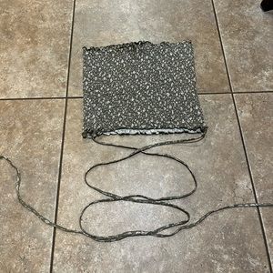 AMERICAN EAGLE neutral green & white floral smocked strapless top